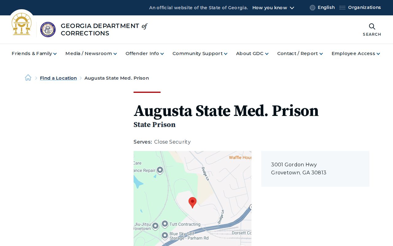 Augusta State Medical Prison offender release search facility page