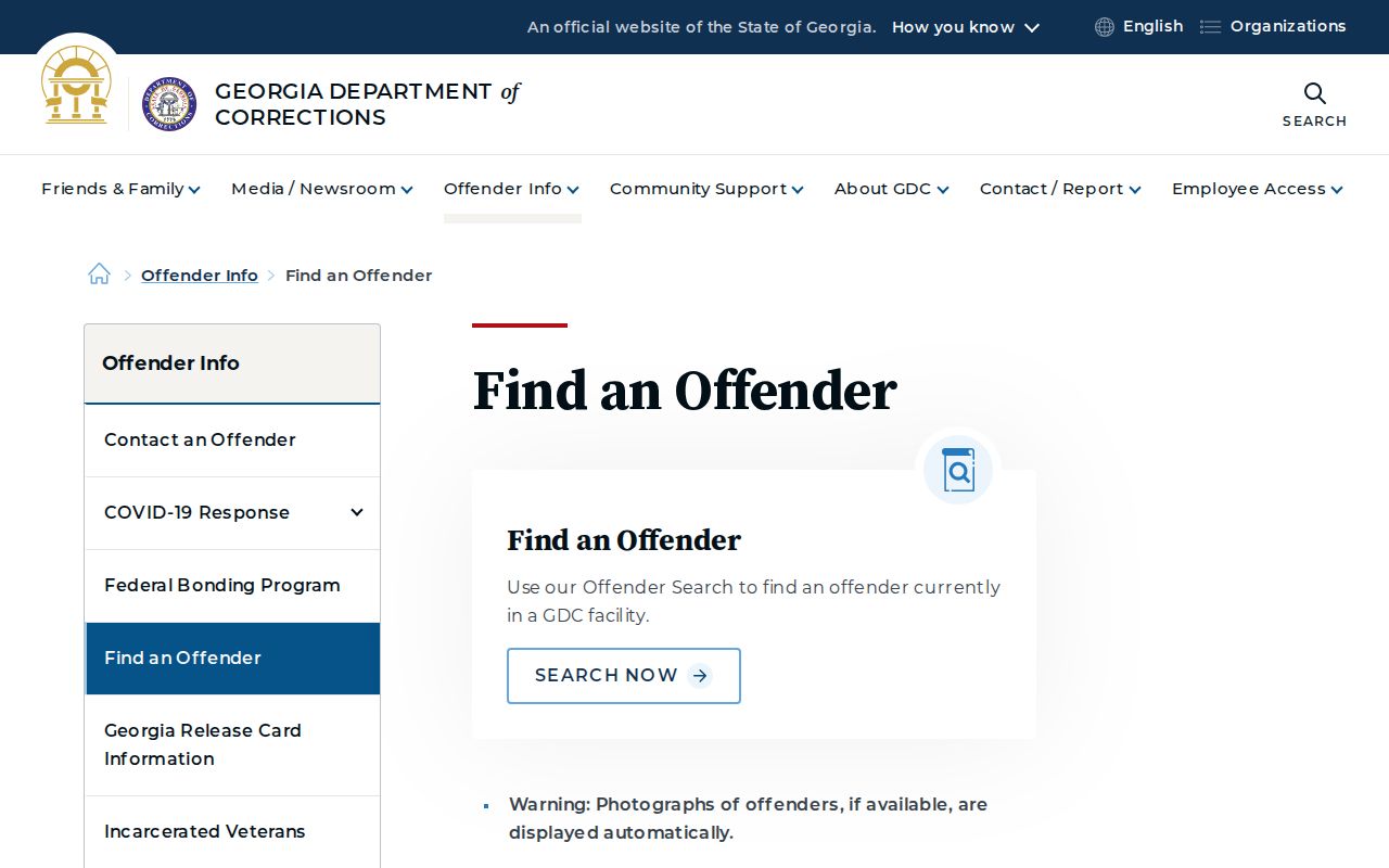 GDC offender search for Columbia County released state inmates