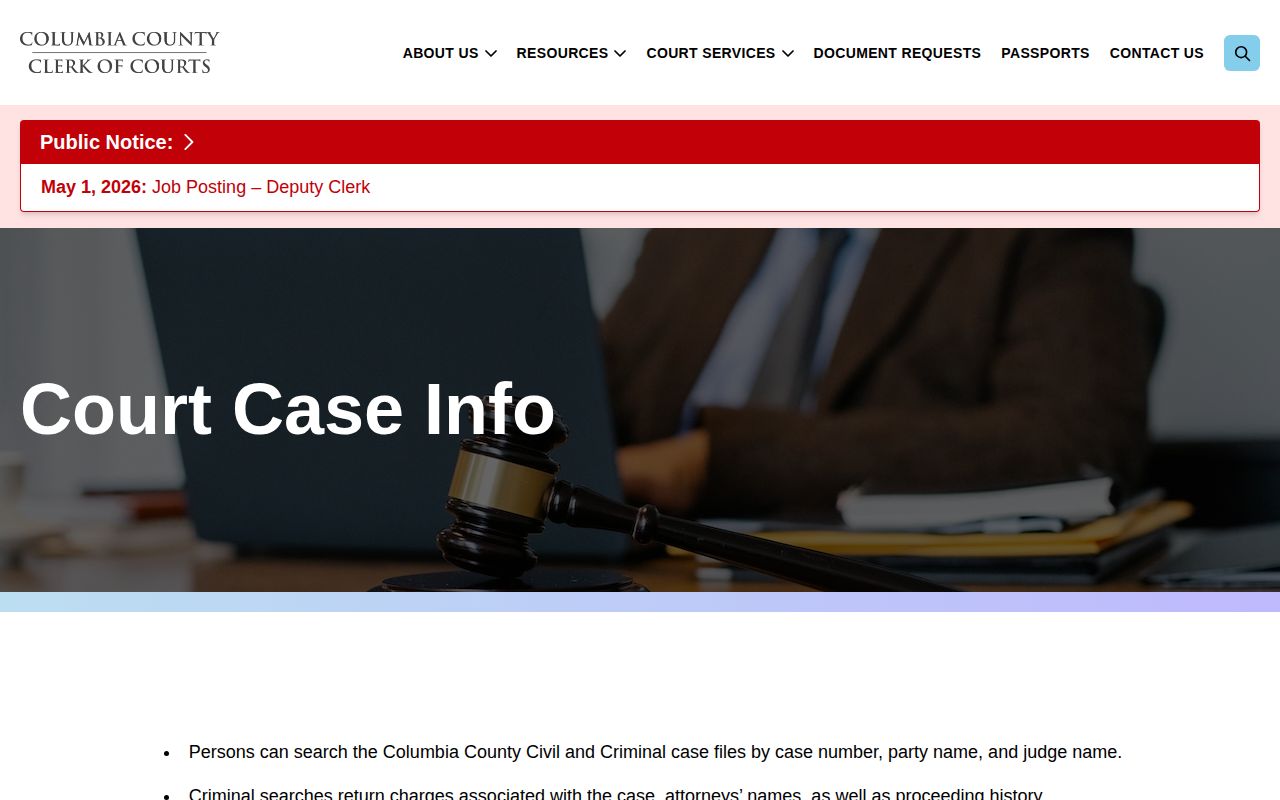 Columbia County court record search for released inmates