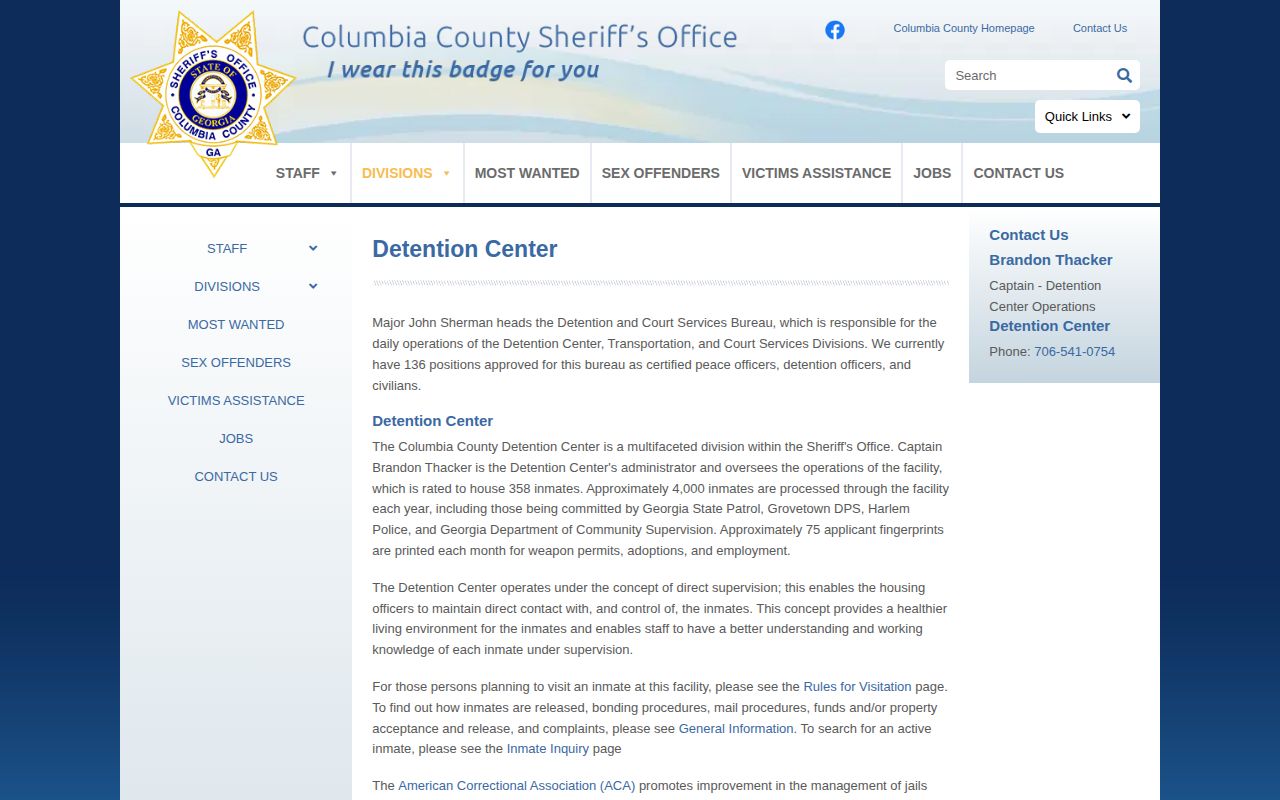Columbia County Detention Center released inmate information