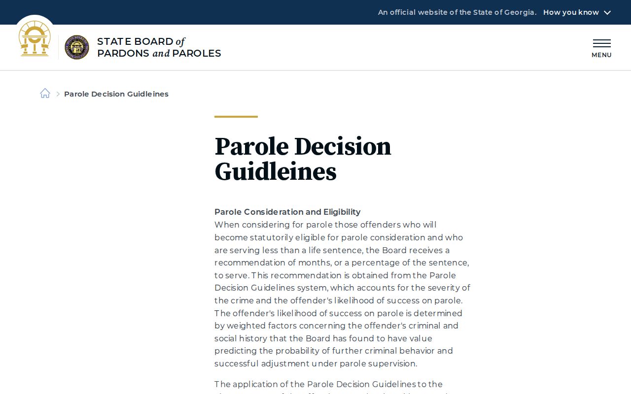 Columbia County parole and probation Georgia decision guidelines