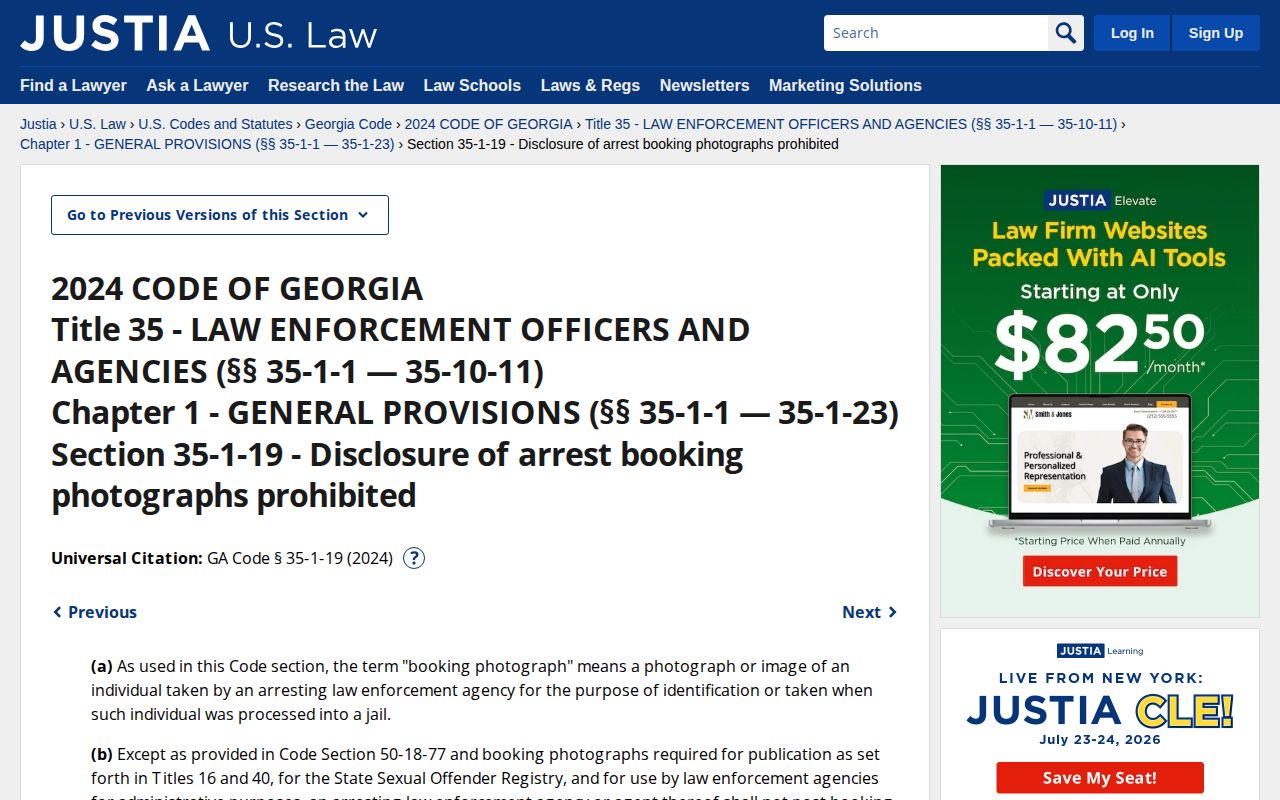 Columbia County released inmate mugshot Georgia booking photograph statute